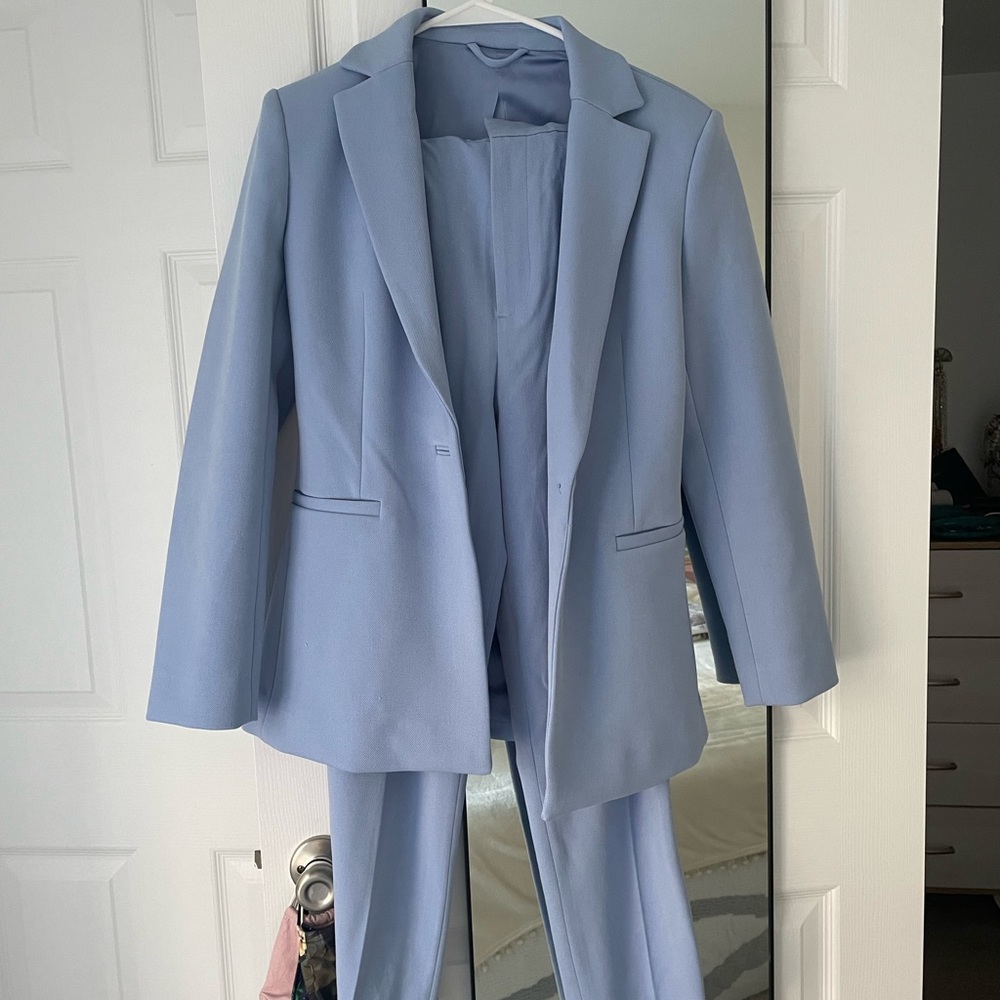 & other stories baby blue pantsuit (blazer and pants)